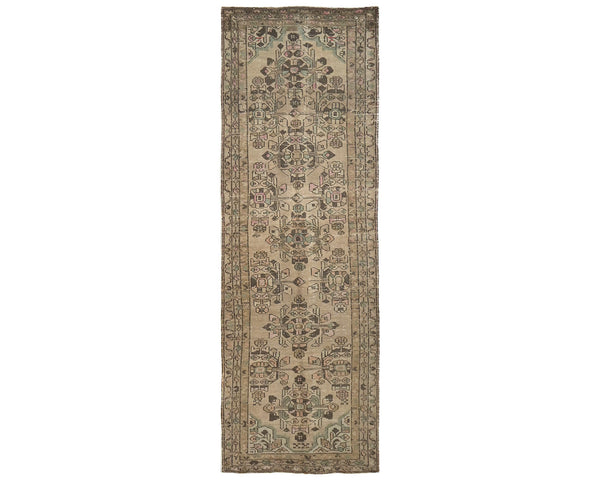 10 Ft Vintage Brown Persian Style Hand Knotted Low Pile Wool Runner Rug